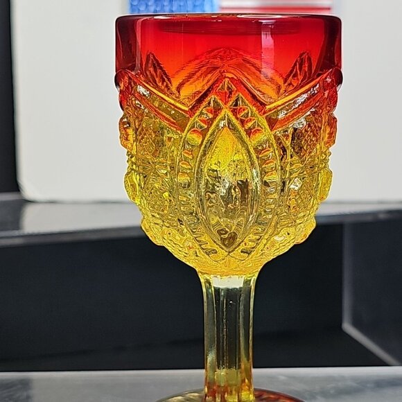 8pc Set Cadmium Amberina Cordial MCM Vintage Water Wine Glasses Rare WOW! - Picture 15 of 16